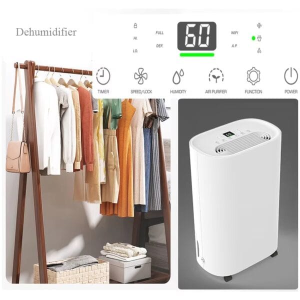 High Quality Household Digital LED Display Wind speed regulation Humidity display Removable Water Tank Dehumidifier for Bedroom - Image 8
